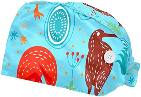2 Paketleri Kivi Kuş Mavi Hayvan Ayarlanabilir Çalışma Kap Düğmesi ile şapka ıçi bantı Hemşireler Kadınlar için At Kuyruğu Şapka