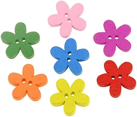 JIUYUE 100 Pcs 2-Delik Mix Renk Erik Çiçek Şekli Ahşap Düğmeler Dikiş Konfeksiyon DIY Aksesuarları için Düğmeler (Renk: Tipi
