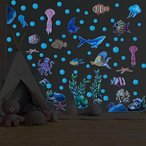 Sualtı Dünyası Aydınlık Duvar Sticker Banyo Kreş Duvar Dekorasyon Erkek Kız Çocuk Odası yatak odası dekoru Glow Karanlık Poster