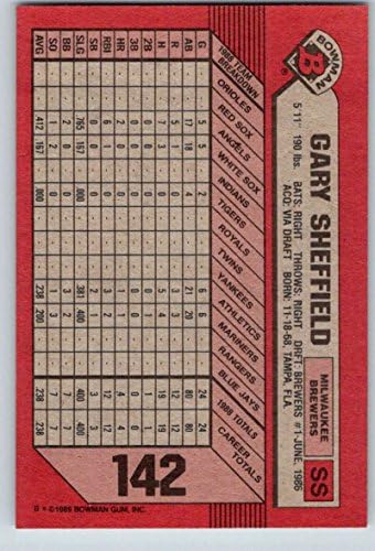 1989 Bowman 142 Gary Sheffield Milwaukee Brewers MLB Beyzbol (RC - Çaylak Kartı) NM-MT