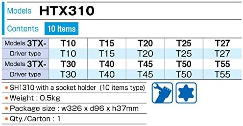 TON 3/8 Sürücü Tutucu HTX310 ile 10 parça Torx Bit Soket Seti