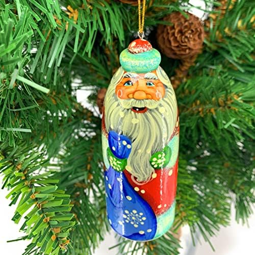 Asılı Noel Ağacı Dekorasyon Süs Rus Noel Baba 4,13 Uzun Boylu Heykelcik Oyma Ahşap Noel ve Yeni Yıl Hediye.Rusya'da el yapımı.