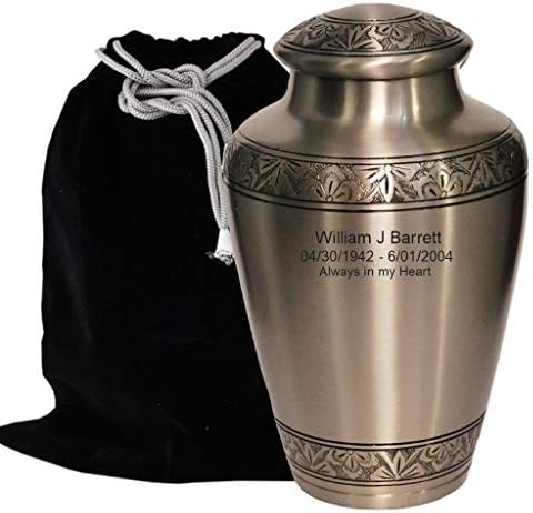 ANITLAR 4U Özel Kazınmış Kremasyon Urn - İnsan Külleri için El İşi Urn - Kadife Çanta ile Küller için Uygun Fiyatlı Urn (Gümüş)