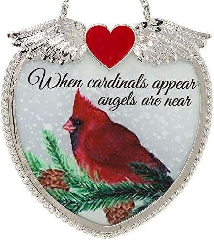 Memorial Cardinal Heart Suncatcher - Kardinaller Göründüğünde Melekler Yakındır - Sevilen Birinin Kaybı için Sempati-Çam Kozalakları