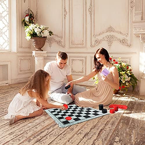 Dev Dama Seti -3 in 1 Tic Tac Toe oyun tahtası Yetişkinler ve Çocuklar için 24 Checker Adet Geri Dönüşümlü Halı-Aile ve Parti