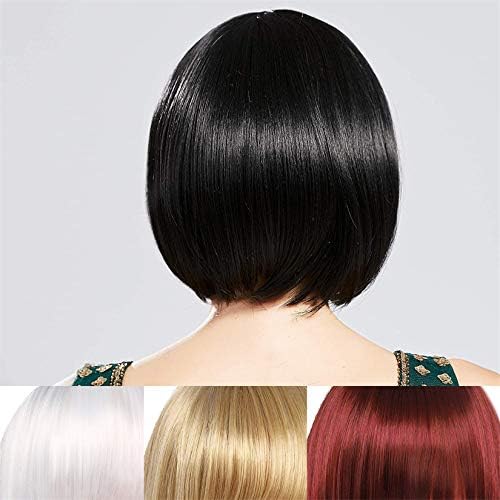 Andongnywell kısa Bob peruk saç Patlama siyah peruk ısıya dayanıklı sentetik düz saç peruk kadınlar için