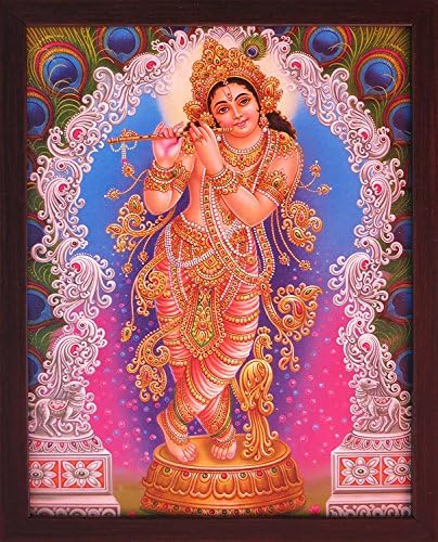 El Sanatları Mağazası Lord Krishna Flüt ile Oynuyor, Çerçeveli Çerçeveli Dini ve Zarif Bir Poster, Ofis/Ev/Dini için Olmalı