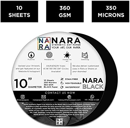 NARA Alkol Mürekkep Kağıt | Siyah / 10 Çap Daire / 350 mikron | 360 GSM | 10 Yaprak | Orta+ Kağıt / Kağıt için Alkol Mürekkep