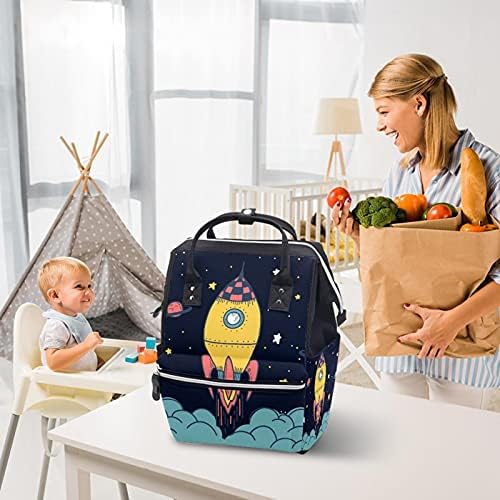 Bebek bezi çantası BackpackLarge Unisex çanta, çok amaçlı seyahat sırt paketi anneler babalar için güzel uzay roketi
