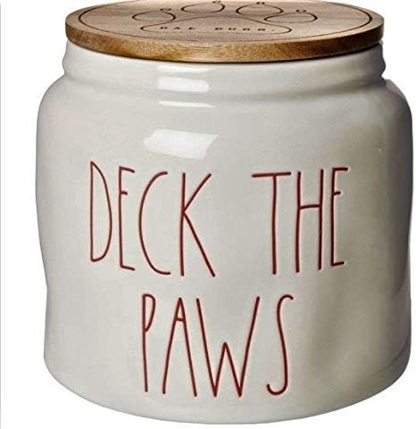 Rae Dunn GÜVERTE PAWS Pet Köpek Teneke Kutu - 6 inç boyunda-ahşap kapaklı allside beyaz seramik