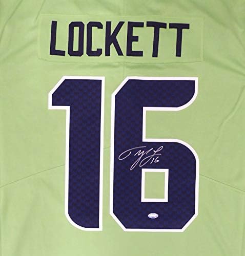 Seattle Seahawks Tyler Lockett İmzalı Çerçeveli Eylem Yeşil Renk Acele Nike Dimi Jersey MCS Holo Stok 160683