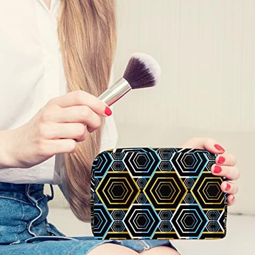Hafif Oxford Kumaş Kadın Fermuar Taşınabilir Kozmetik Çantası Kadın Seyahat saklama çantası Koyu Renk Geometrik Altıgen Eşkenar