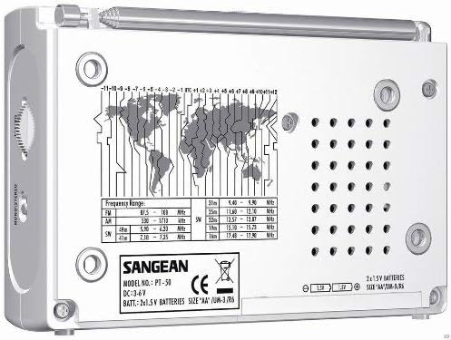 Sangean PT-50 AM/FM Stereo SW Kısa Dalga Dünya Band Dijital Seyahat Radyo ile Dünya Saati