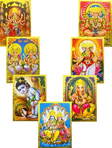 10 Hindu Tanrıları ve Tanrıçası Altın Folyo Posterler toptan Lot: Boyut-5x7 İnç