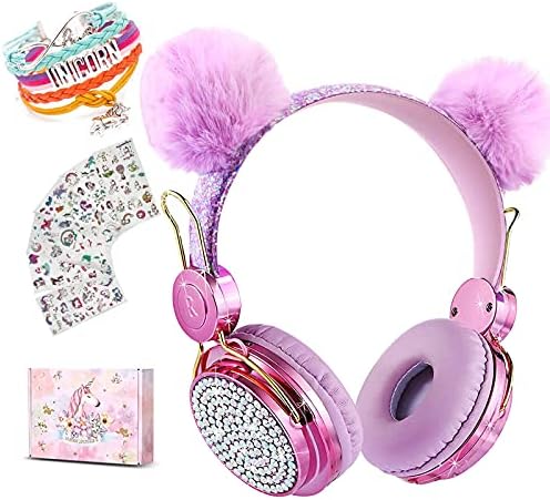 Unicorn kablosuz kulaklıklar Çocuklar için, Kedi Kulak Bluetooth 5.0 Aşırı Kulak mikrofonlu kulaklıklar için Cep Telefonu/iPad/Dizüstü/PC