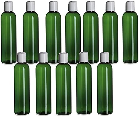 12 Paket – 8 oz-Yeşil Cosmo Plastik Şişeler – Beyaz Flip Top - Uçucu Yağlar, Parfümler, Temizlik Ürünleri için-Doğal Çiftlikler