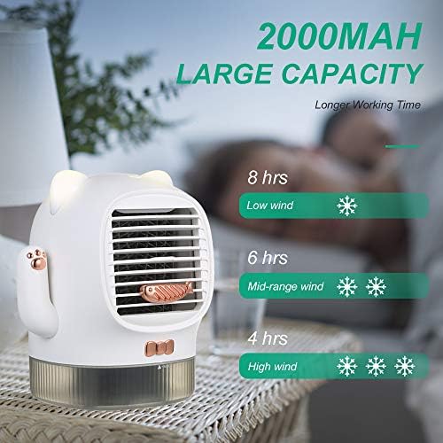 Kavolet Taşınabilir klima Fanı, sessiz masa fanı Evaporatif Hava Soğutucu ile gece ışık, Misting Fan uçucu yağ Difüzör için Yatak