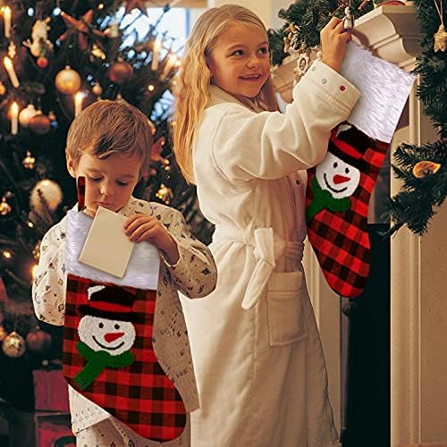 Angelhood Noel Çorap 3 Paket 18 Büyük Noel Çorap, çuval Bezi Ekose Tarzı ile Santa Kardan Adam Ren Geyiği ve Peluş Faux Kürk