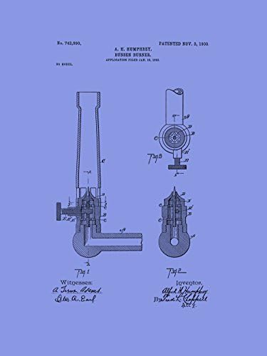 Çerçeveli Patent Sanat Orijinal Beeker Bunsen brülör Bilim Aracı 18in tarafından 24in Patent sanat Poster baskı ışık Menekşe