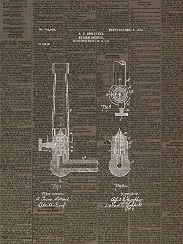 Çerçeveli Patent Sanat Orijinal Beeker Bunsen Brülör Bilim Aracı 18in tarafından 24in Patent Sanat Poster Baskı Sözlük Siyah