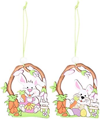 ABOOFAN 8 adet Karikatür Tavşan Ahşap Zanaat Asılı Süsleme Paskalya için Güzel Kolye (2 adet Pembe Etek Tavşan, 2 adet Mavi Etek