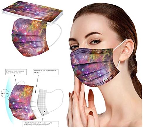 Kadınlar için 50 ADET Renkli Batik Tek Kullanımlık Yüz Maskeleri, Galaxy Yıldızlı Gökyüzü Desen Baskı Tasarımı, Yetişkinler için