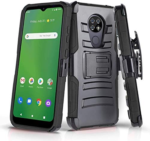 AmeriCase - [Kriket Ovation/AT&T Radiant Max ] Hibrid Defender Telefon Kılıfı W/ Kemer Klipsi Kılıfı (Siyah)