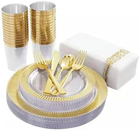 10 Parça Set Tek Kullanımlık Sofra Plastik Tepsi İle Altın Kenar Doğum Günü Düğün Parti için Uygun (Renk: Altın 7.5 in)