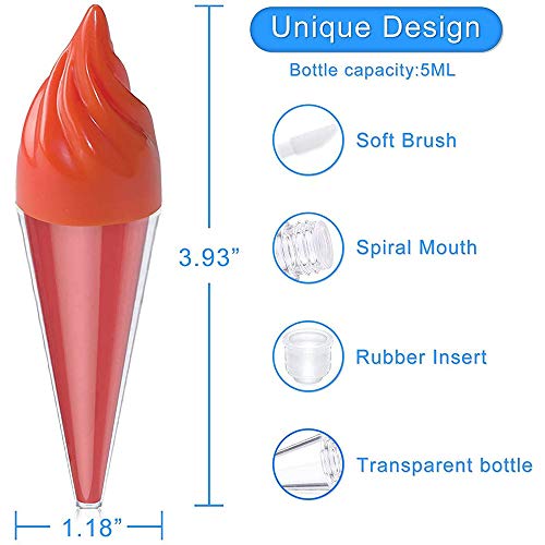 JUHUA 5 ml Sevimli dondurma Koni Şekilli Dudak Parlatıcısı Tüpler, Boş Temizle Lipgloss Konteynerler Dudak Balsamı Şişeleri Plastik