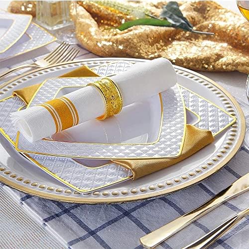 GYZX 50 Sofra Kare Plastik yemek Tabağı ile Altın Gümüş Set Doğum Günü Düğün Parti Malzemeleri (Renk: Bir, Boyutu: Gösterildiği