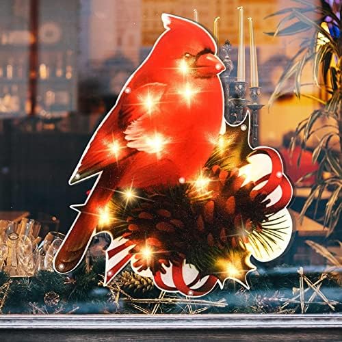 Alladinbox 16 inç Işıklı Pencere Siluet Kırmızı Kardinal Kuş Noel Süslemeleri 12 LED-Duvar Asılı / masa Mantel Light Up Tatil