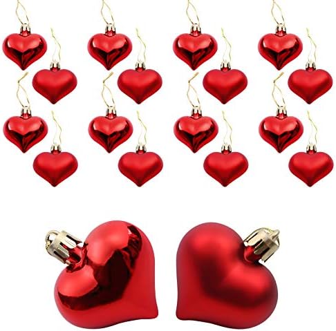 Sevgililer Günü Dekor 24 Pcs Kalp Şekilli Süsler, Parlak ve Glitter Asılı Kalp Baubles Sevgililer Günü Süslemeleri için Ev Sevgililer