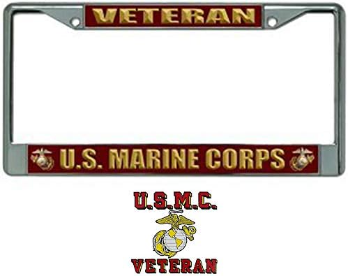 Deniz Gazileri için USMC Veteran Çıkartması ile ABD Deniz Piyadeleri Veteran Plaka Çerçevesi Paketi