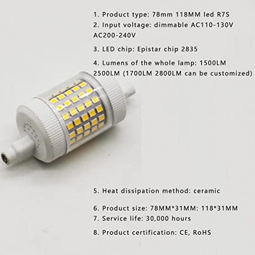 FYJK 12 W Dim R7S 78mm LED Ampul ile 1500LM, 120 W R7S J78 Lineer Halojen Ampul Değiştirme, [Enerji Sınıfı A++], saf Beyaz