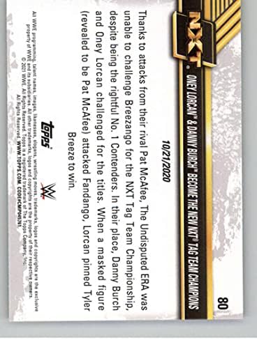 2021 Topps NXT WWE Purple 80 Oney Lorcan ve Danny Burch Resmi Dünya Güreş Eğlence Ticaret Kartı Ham (NM veya Daha iyi) Durumda