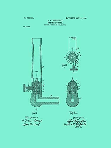 Çerçeveli Patent Sanat Orijinal Beeker Bunsen Brülör Bilim Aracı 18in tarafından 24in Patent Sanat Poster Baskı Seafoam PAPSP125S