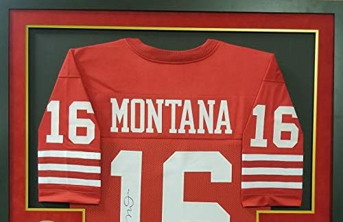 Joe Montana San Francisco 49ers İmzalı Özel Çerçeveli Jersey Kırmızı 4 Resim JSA Tanık Sertifikalı