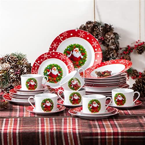 PDGJG 30/60 Parça Porselen Noel Desen Hediye Yemek Seti ile Fincan Tabağı Tatlı Çorba yemek tabağı Sofra Seti (Renk: C, Boyutu: