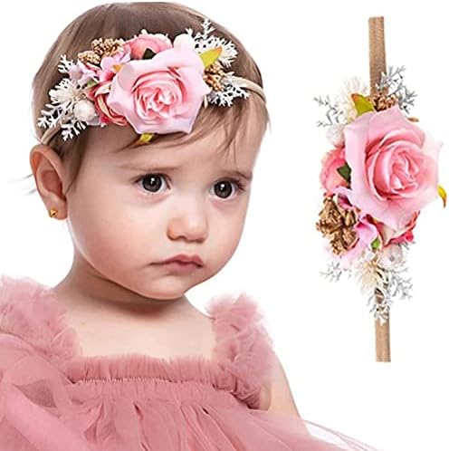 Bticx Bebek Saç Bantları Bebek Kız Çiçek Naylon Saç Bantları Yapay Çiçek Taç Bebek Bantlar Fotoğraf Kafa Wrap Yenidoğan Kızlar