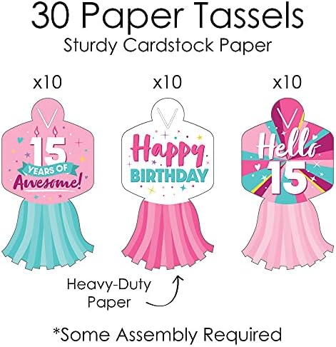 Büyük Nokta Mutluluk Kız 15th Doğum Günü - 90 Zincir Linkler ve 30 Kağıt Püsküller Dekorasyon Kiti-Genç Doğum Günü Partisi Kağıt