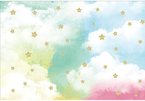 Laeacco 5x3ft Altın Yıldız Suluboya Gökyüzü Fotoğraf Zemin Soyut Bulut Karikatür Tatlı Doğum Günü Partisi Dekor Arka Plan Bebek
