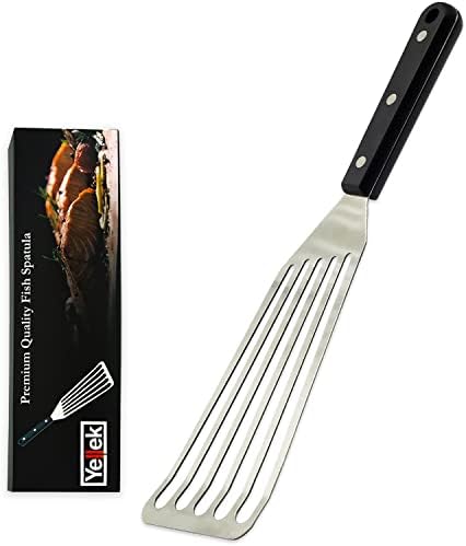 Isıya dayanıklı saplı Yellek paslanmaz çelik Oluklu Balık spatula / Pişirme, çevirme, ızgara ve kızartma için Eğimli Kenarlı