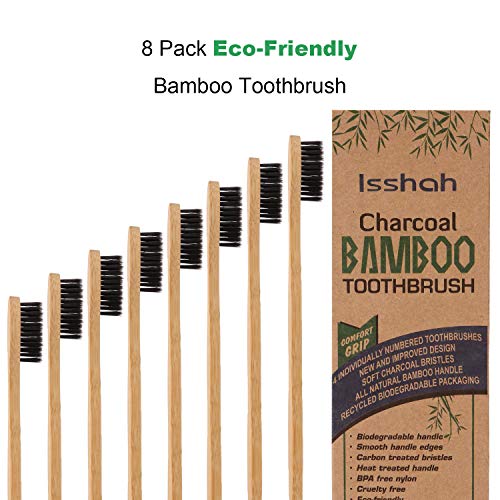 Isshah Biyobozunur Çevre Dostu Doğal Kompostlanabilir Bambu Diş Fırçaları-8'li Paket
