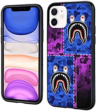 Köpekbalığı Yüz iPhone 11 Telefon Kılıfları 6.1 İnç Camo Moda TPU+Pc Tam Vücut Darbeye Dayanıklı Koruma Kapağı (Mavi Mor Kamuflaj)