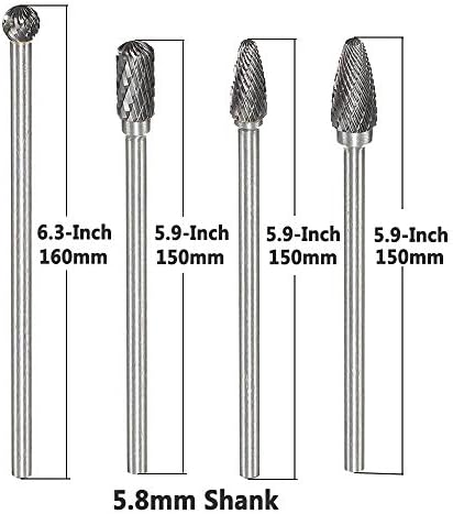 Yakamoz Set 4 Pcs 5.9-İnç Uzun Tungsten Çelik Katı Karbür Döner Çapak Seti ile 6mm Shank Döner Aracı Uyar için Ağaç İşleme Sondaj
