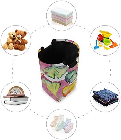 ZQYON Colapsable Çamaşır Sepetleri,Ginkgo Biloba Yaprakları Desen Su Geçirmez Taşınabilir saklama çantası Taşıma ile Alüminyum