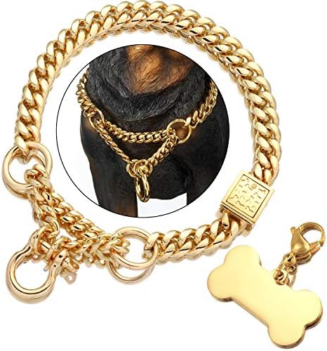 Takı Krallık 1 Altın Köpek Martingale Yaka Metal Zincir Choke ile Tasarım Güvenli Toka Köpek Etiketi, 18 K Küba Bağlantı 15MM