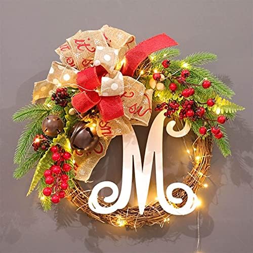 Noel çelenk Noel M işareti ile, Noel ön kapı tatil parti süslemeleri için küçük çan ve dize ışıkları ile