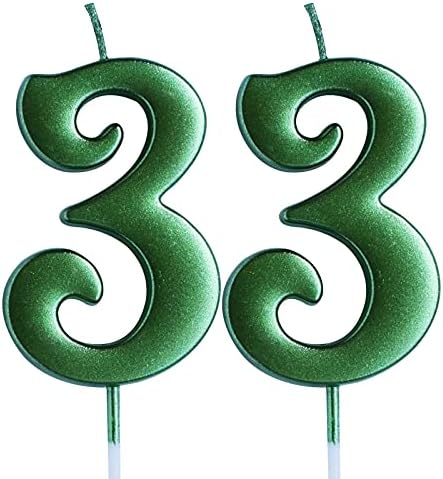 Yeşil 33rd Doğum Günü Mum, Numarası 33 Yaşında Mumlar Kek Topper, Kadın Veya Erkek Parti Süslemeleri, Malzemeleri