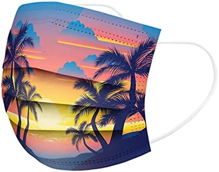 Foroner Yetişkin Tek Kullanımlık Yüz Maskesi Baskılı Okyanus Günbatımı Desenli Palmiye Ağaçları Desenli Yüz Maskeleri Yaz Plaj